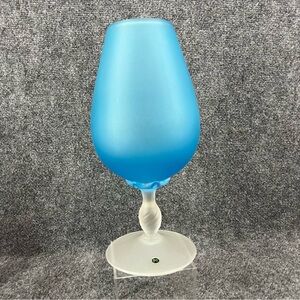 Frosted Blue & Clear Satin Glass Italian Brandy Snifter Vase 12" Tall